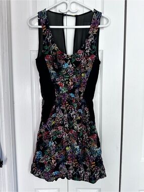 Floral Scoop Neck Black Multi-Color Sleeveless Dress